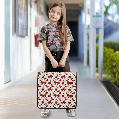 Red Cherry Bow Zipper Binder 3 Ring with Handle and Shoulder Strap, 500 Sheet Binder Organizer Capacity & Multi-Pockets for School Office - color: A6114