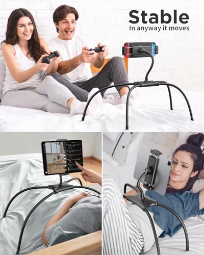 SAIJI Tablet Holder for Bed - iPad Phone Stand for Lap (Black) | Fit Devices from 4.7" to 15.6", 360-Degree Rotating Clip, Hands-Free Reclined Reading, Neck & Posture Relief - color: Black