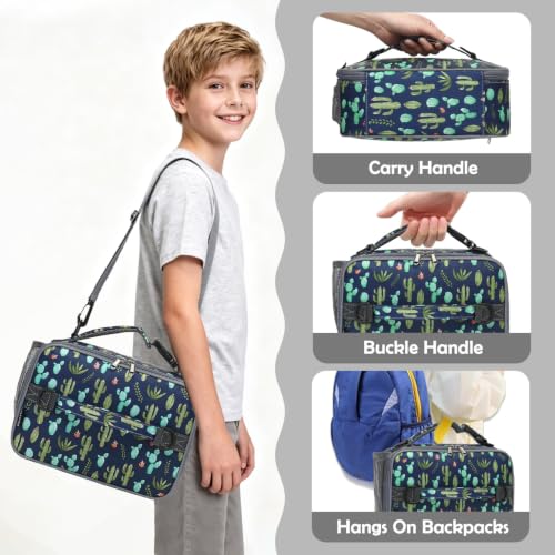FlowFly Kids Lunch Bag, Durable Insulated School Lunch Box with Shoulder Strap and Bottle Holder, Water-resistant Thermal Small Lunch Cooler Tote for Teen Boys & Girls, Cactus - color: Cactus