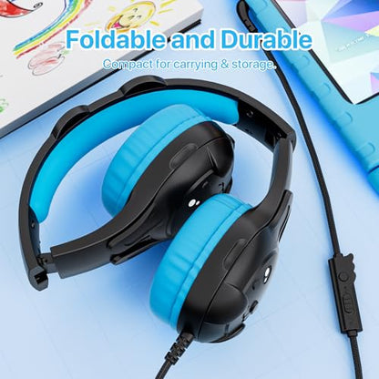 ZIUMIER Kids Headphones, with Microphone, 80/90dB Volume Limiter, Audio Sharing Port, 3.5mm Wired Toddler Headphones for School Travel