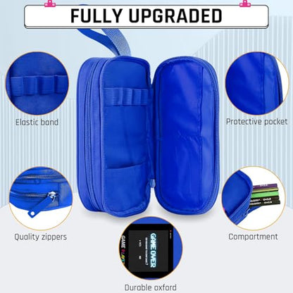 Backpack for School Boys,3pcs Boys Backpack and Lunch Box Set for Elementary Middle School, 17″ Video Game Bookbag for Ages 6-18 Kids Children Teens - color: Game Backpack Set-blue