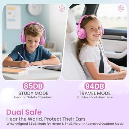 Acer Kids Headphones - 85/94dB Volume Limiter, Foldable Wired Over Ear Headphones for Travel, 3.5mm Jack, Toddler Headphones for School, Travel, iPad, Tablet, Pink Gradient, HK03 - color: Pink Gradient