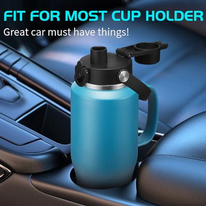 32 40 OZ Insulated Water-Bottle with Handle - Straw & Chug Lid, Strap Carrier Bag & Protective Boot, Stainless Steel Coffee Travel Tumblers, Leak-Proof, Skinny Flask Fit in Car Cup Holder - color: Blue&Black, size: 32 ounces with handle