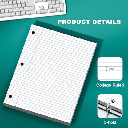 Note Pads 8 X 10.5 Loose Leaf Paper, 100 Sheets, 3 Hole Punched Lined Paper, College Ruled 8 X 10.5 Notebooks, 10-1/2" X 8 Binder Writing Pads, Filler Paper For Engineering, Office, School Supplies - style: White-College Ruled-1 Pack