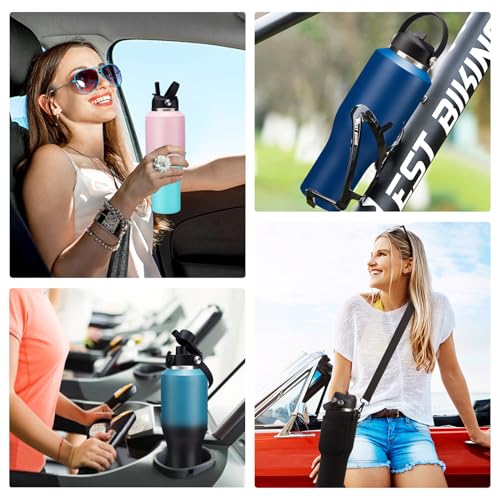 40oz Insulated Water Bottle that fits in Cup Holder - Water Cup with Spout Lid, Straw, Sleeve with Side Handle, Vacuum Stainless Steel Travel Tumbler Keep Cold 48h/Hot 24h - color: Navy Blue, size: 40 Ounces