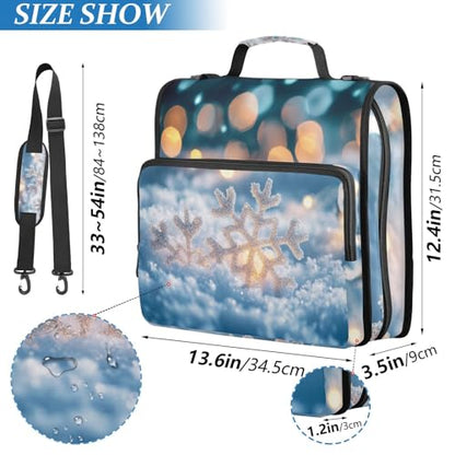 Christmas Snowflakes Lights Blue Zipper Binder 3 Ring 1.5 Inch School Binder Organizer with Shoulder Strap Handle File Folder Pockets Large Capacity Students Girl Boy Men Office Work - color: Christmas Snowflakes Lights Blue