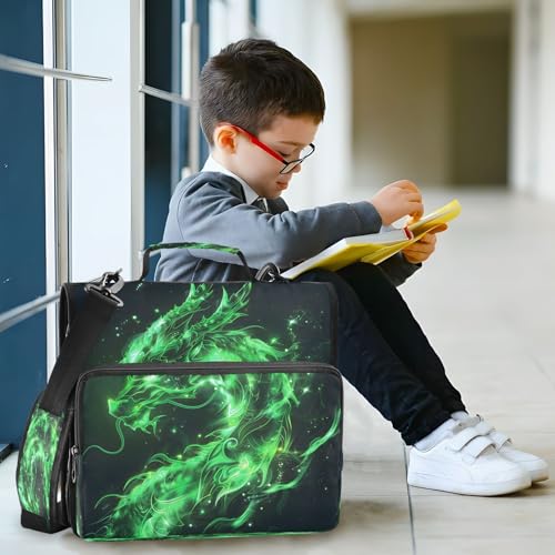 3 Ring Zipper Binder Green Glowing Dragon Binders Bag with Shoulder Strap 500 Sheets Paper Organizer Trapper Keeper Documents Storage File Folder for School Office - color: A3019