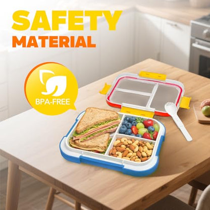 EASYFUN Bento Box Adult, Lunch Box, 3-Compartment Lunch Containers, Drop-Proof, Dishwasher Safe & Made with BPA-Free Materials (Red blue) - color: Red blue