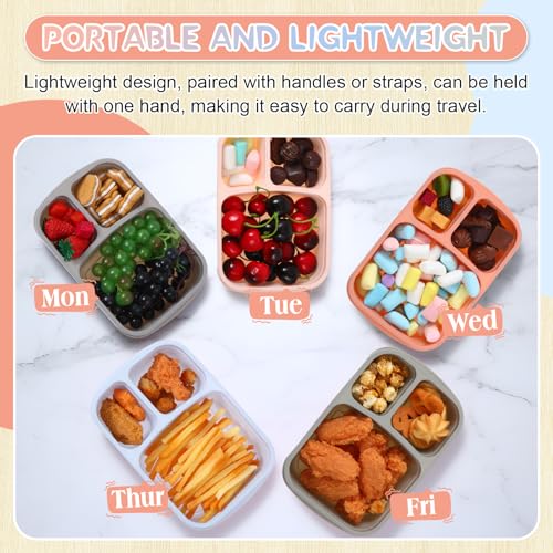 Honeydak 5 Pack Snack Containers 3 Compartment Bento Snack Boxes Divided Meal Prep Containers with Lids Reusable Adults Lunch Food Storage Box for School Work Travel(Blue Gray Brown) - color: Blue Gray Brown