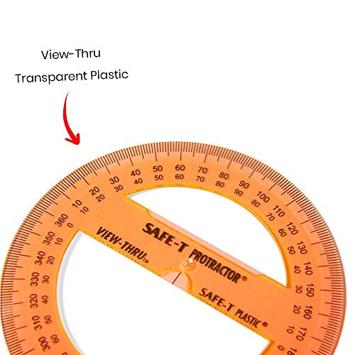 hand2mind Clear 4” Safe-T 360 Degree Protractor Set, Circle Protractor for School, Clear Plastic Protractor Ruler, Geometry Tools, Protractors Bulk for Classroom, Math Teacher Supplies (Set of 24) - style: 360 Degree (24 Pack)