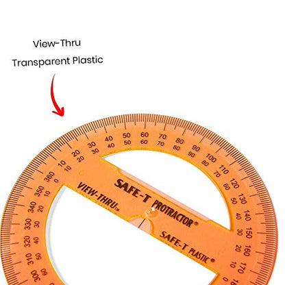 hand2mind Clear 4” Safe-T 360 Degree Protractor Set, Circle Protractor for School, Clear Plastic Protractor Ruler, Geometry Tools, Protractors Bulk for Classroom, Math Teacher Supplies (Set of 24) - style: 360 Degree (24 Pack)