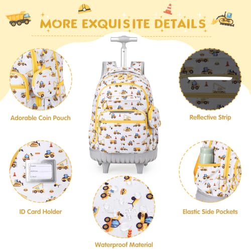 Rolling Backpack for Boys, 3PCS Roller School Backpacks for Boys with Lunch Bag and Pencil Pouch, Kids Bookbag School Bag with Wheels for Kindergarten Elementary Middle School Travel - color: Grey Truck
