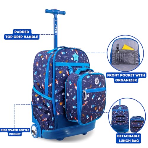 J World Duo Kids Rolling Backpack With Lunch Box Set. School Bookbag on Wheels, Spaceship - color: Spaceship
