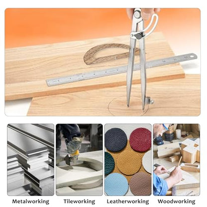 Compass Geometry Tool, Drawing Compass, Professional 12 Inch Large Compass with Wing for Woodworking, 6 Inch Protractor, 12 Inch Ruler for Carpenter, Drafting - size: 12 inches
