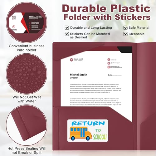Henoyso 24 Pack Take Home Folders with 2 Pockets and Tabs, Plastic Classroom Communication Homework Folder School-to-Home with Clear Front Pocket for Students Parent Teacher Connector (Burgundy) - color: Burgundy
