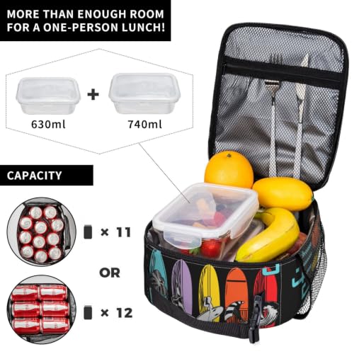 Surfing Lifestyle Surfboard Lunch Bag 10In | Insulated Lunch Box Reusable Tote Bag For Picnic Office For Women Men - color: Style 9