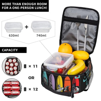 Surfing Lifestyle Surfboard Lunch Bag 10In | Insulated Lunch Box Reusable Tote Bag For Picnic Office For Women Men - color: Style 9
