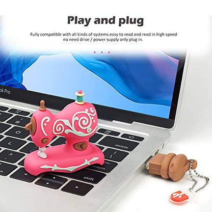 BorlterClamp 32GB USB Flash Drive Cute Cartoon Sewing Machine Model Memory Stick, Gift for Students and Children (Rose Red) - color: 32GB rose red