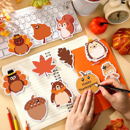 Zhanmai 1200 Pcs Thanksgiving Fall Sticky Notes Bulks Thanksgiving Memo Notepads Turkey Pumpkin Squirrel Maple Leaf Sticky Notes Fall Self-Stick Pads Autumn Gifts - style: Fall Style