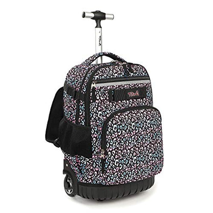 Tilami Rolling Backpack 18 inch Wheeled Backpack School College Student Travel Trip Boys and Girls - color: Colorful Leopard