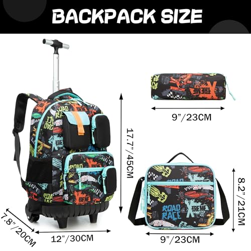 Meetbelify Rolling Backpack for Girls Boys Backpacks with Wheels Kids Carry on Luggage for Girls Boys - color: Boy Black