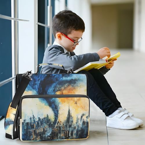 Krafig Storm Blue Tornado Zipper Binder Bag 3 Ring with Handle Shoulder Strap, Binder File Organizer Bag Storage Case for School Office Work