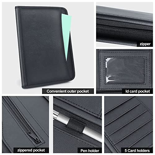 Zippered Padfolio Portfolio Binder, Leather Business Portfolio, & 8.5 x 11 Legal Pad, Office Supplies Organizer, Black Zippered Pocket, Planners, Resume, Briefcase for Travel and Interview - size: Black-13.5x10x1 inch