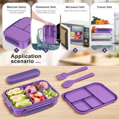 Amathley Lunch Box Kids,Bento Box Adult,Leakproof Lunch Containers for Adults/Kids/Toddler,1200ML-4 Compartments bento Lunch box with Utensil,Microwave & Dishwasher & Freezer Safe (Purple) - color: Purple