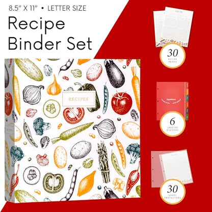 Jot & Mark 8.5"" x 11"" Sturdy 3 Ring Recipe Binder with Spill-Proof Clear | 50 Recipe Cards + 25 Sleeve Protectors + 5 Full-Page Sleeves + 6 Tabs | 8.5x11 | Autumn Harvest - color: Autumn Harvest, size: 8.5" x 11"