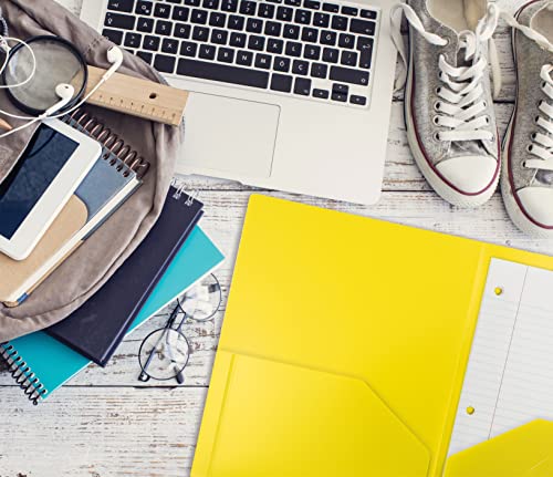 Better Office Products Heavyweight Plastic 2 Pocket Portfolio Folder, Letter Size Poly Folders 24 Pack (Yellow) - color: Yellow