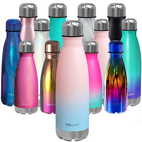 CHILLOUT LIFE Stainless Steel Water Bottle: 17 oz Double Wall Insulated Cola Bottle Shape for Cold and Warm Drinks, BPA Free Metal Sports Bottle - color: Cotton Candy, size: 17 Ounces, style: 1 Pack
