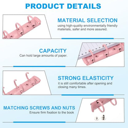 PATIKIL A8 3-Hole Ring Binder Mechanisms, 2 Set Binder Spines Replacement for Office Planners Documents Recipes Organization Storage, Pink - color: Pink