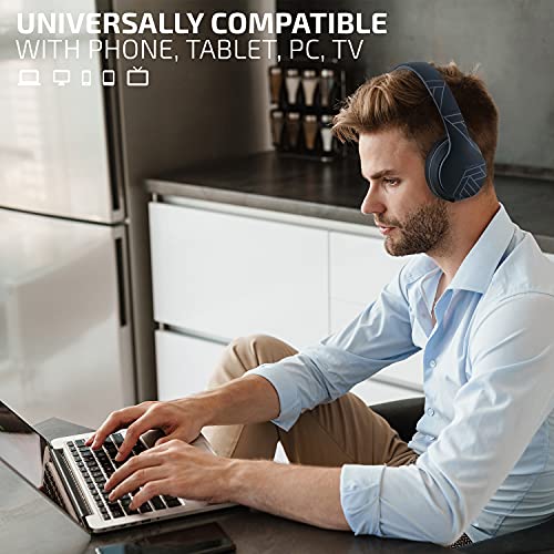 PowerLocus Wireless Bluetooth Over Ear Headphones with Microphone, 50H Playtime, HiFi Stereo Sound, Deep Bass, Soft Earmuffs, Foldable Lightweight Headphones for Travel/PC/Cell Phone - color: Blue