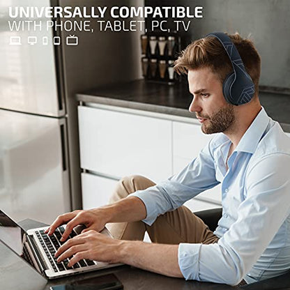 PowerLocus Wireless Bluetooth Over Ear Headphones with Microphone, 50H Playtime, HiFi Stereo Sound, Deep Bass, Soft Earmuffs, Foldable Lightweight Headphones for Travel/PC/Cell Phone - color: Blue