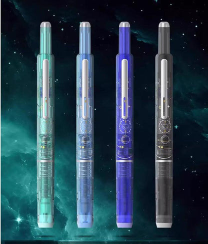 Retractable Fountain Pen, 0.38mm Blue&black Ink Transparent Barrel Includes 5 Refillable Ink Cartridges, Multicolor Pressable Gel Pen (Black,Erasable Blue) - color: Black