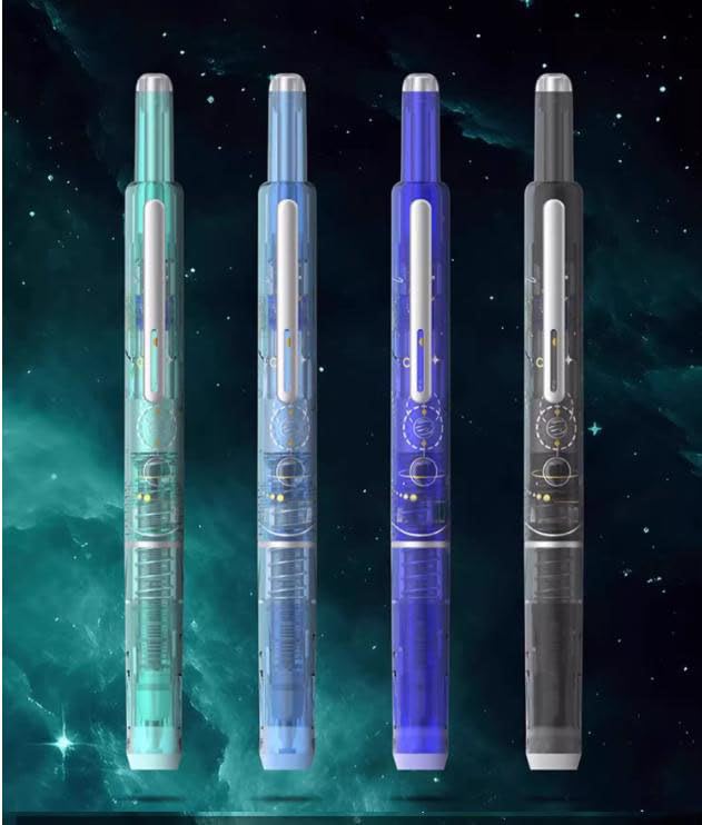 Retractable Fountain Pen, 0.38mm Blue&black Ink Transparent Barrel Includes 5 Refillable Ink Cartridges, Multicolor Pressable Gel Pen (Dark blue,Erasable Blue) - color: Dark blue