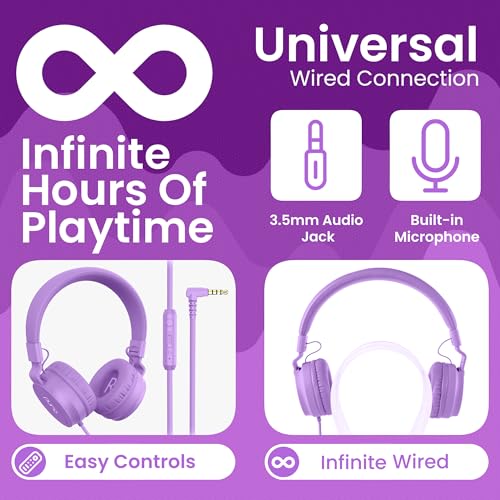 Puro Sound Labs Kids Wired Headphones – Volume-Limiting & Adjustable, Safe & Comfortable Headphones for Kids – Compatible with PCs, Smartphones & Tablets, Ideal for School & Travel – PuroBasic, Purple - color: Purple