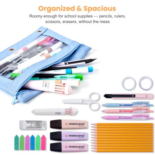 3 Ring Binder Pencil Pouch, Durable Pencil Case for School Supplies, Classroom Must Haves, 3-Hole Design Fits Binders, Zipper Closure, Ideal for Students/Back to School Dusty Blue - color: Dusty Blue