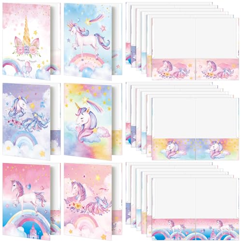 Kosiz 12 Pcs 9 x 12 Inch Girl Unicorn 2 Pocket Folders Cute Kawaii Take Home File Bulk Kid Student Homework Paper File Folder for School Classwork Office Home Classroom Teacher Business Party Supply - style: Unicorn