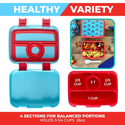 kinsho Bento Lunch Box Insulated Bag, Water Bottle & Ice Pack Set for Kids Toddlers, 4 Portion Sections, Removable Tray, Pre School Kid Toddler Daycare Lunches, Snack Container, Cute Blue Shark - color: Shark Set