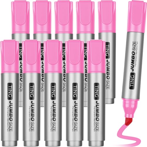 Fuutreo 10 Pack Jumbo Permanent Markers Bulk Large Chisel Tip Permanent Markers Quick Drying Waterproof Big Huge Poster Pens for Office, Logistics Company and More(Pink) - color: Pink