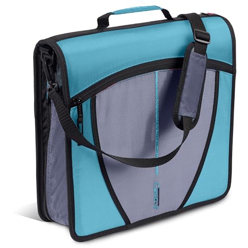 Case-it Mighty Zip Tab School Zipper Binder | 3-Inch O-Rings, 600-Sheet Capacity, 5-Subject Expanding File Folder, Multiple Pockets & Storage Organizer, Shoulder Strap | D-146 Aqua Marine - color: L Blue Aqua, size: 1 Pack