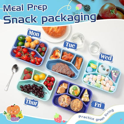 Honeydak 5 Pack Snack Containers 4 Compartment Bento Snack Boxes Reusable Lunchable Containers with Lids Divided Meal Prep Lunch Food Storage Box for School Work Travel(Blue Ombre,Mixed) - color: Blue Ombre, style: Mixed