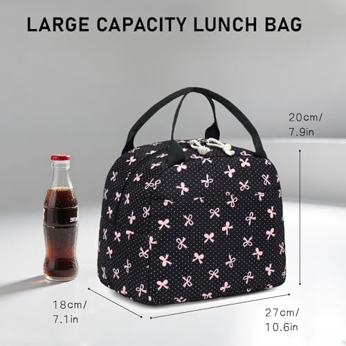 LEDAOU Kids Lunch Bag for Girls, Insulated School Lunch Box, Lightweight | Insulated interior, lightweight design, front pocket, smooth dual zippers, ideal for school and travel - color: Black Bow