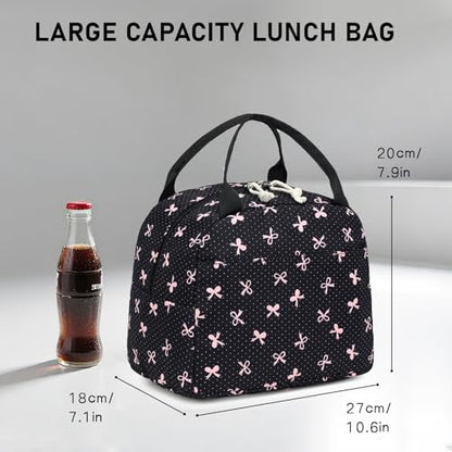 LEDAOU Kids Lunch Bag for Girls, Insulated School Lunch Box, Lightweight | Insulated interior, lightweight design, front pocket, smooth dual zippers, ideal for school and travel - color: Black Bow