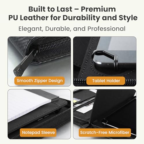 Universal Padfolio Case – Tablet Portfolio Organizer with Notepad Holder – Compatible with iPad 10th 11th Gen, iPad Pro 11, iPad 7 8 9 10.2 10.9 and 9.7 inches - color: Carbon Fiber