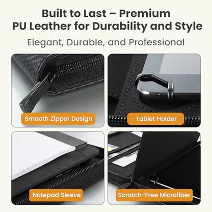 Universal Padfolio Case – Tablet Portfolio Organizer with Notepad Holder – Compatible with iPad 10th 11th Gen, iPad Pro 11, iPad 7 8 9 10.2 10.9 and 9.7 inches - color: Carbon Fiber
