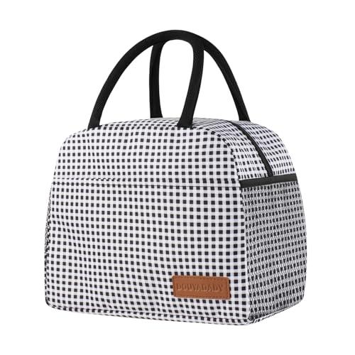 douyadady Lunch Bag Women/Men Lunch Box Women/Men (Black+White Grid) | Spacious Lightweight Waterproof Sturdy Durable Great Value For Office Work School Picnic Travel - color: Black+White Grid