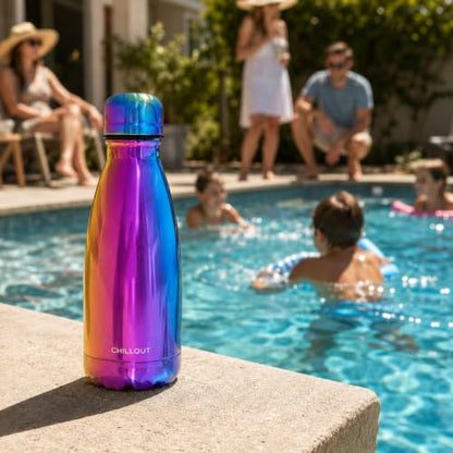 CHILLOUT LIFE 12oz Kids Insulated Stainless Steel Water Bottle, Leak Proof | Small Metal Water Bottle, Keeps Drinks Cold 24H & Hot 12H, Leak-Proof Screw Lid, Perfect for School, Travel & Sports - color: Magic Rainbow