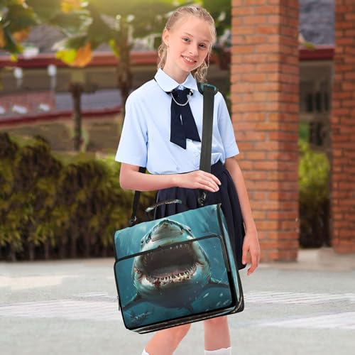 3 Ring Zipper Binder Shark Binder Organizer Portfolio with File and Shoulder Strap & Handle Large Capacity File Folder - color: Shark